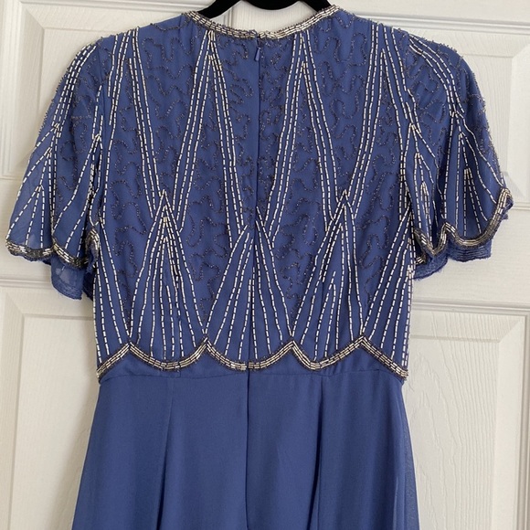 ASOS beaded vintage style tulle dress scallop edge design blue and silver sz 4 - Picture 8 of 14